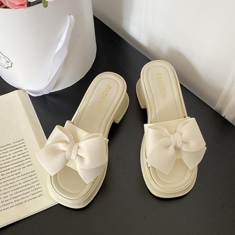 2025 New All-in-one Women's Shoes Platform Slippers Female Summer Wear Bow Flip-flops Increase Fashion Sweet Fairy Wind Slippers