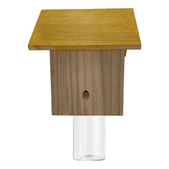 Wood House Carpenter Bee Trap with Clear Bottle Outside Natural Wood Boring Bee Trap Weather-proof Outdoor Hanging Bee Catcher