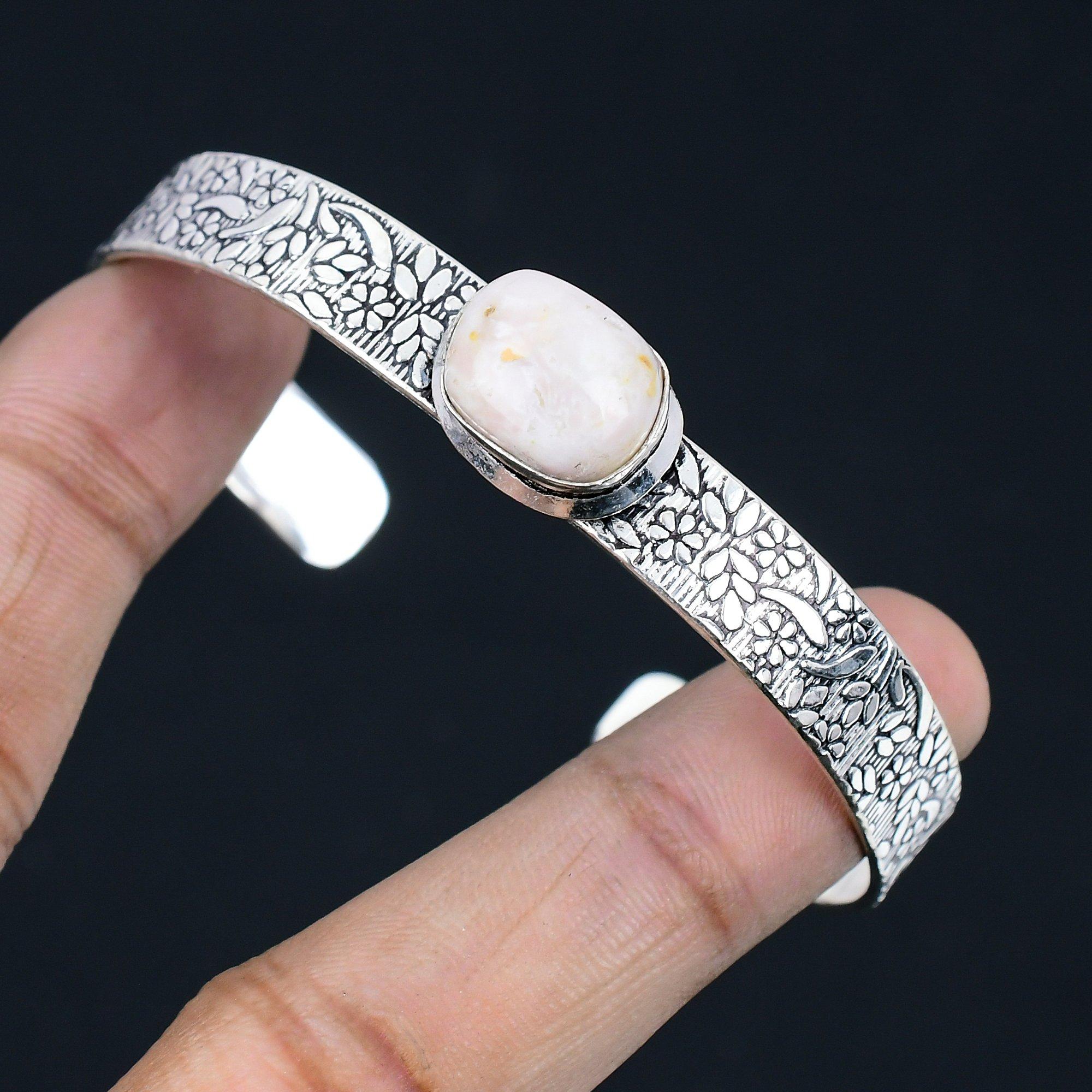 

Womens day Deal 925 Sterling Silver Natural Pink Opal Elegant Bangle Bracelet Adjustable