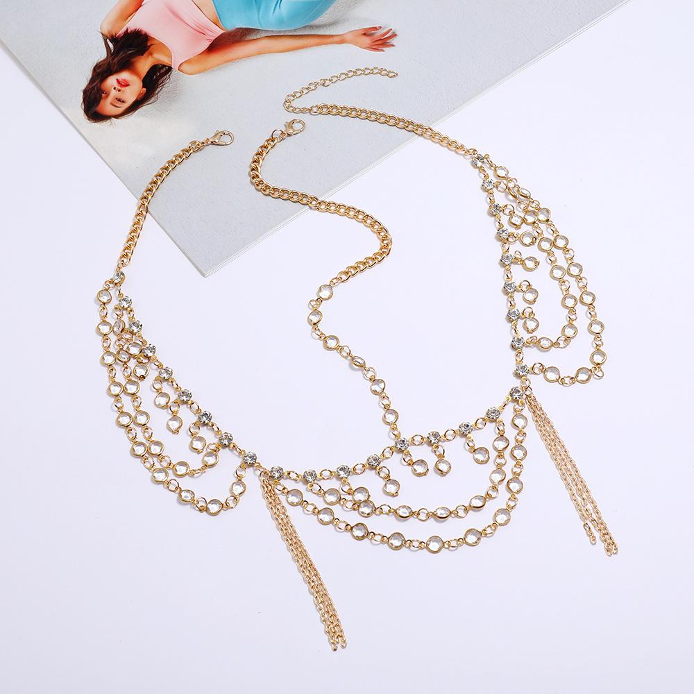 European And American Jewelry, Creative Fashion Versatile Gemstone Tassel Multi-Layer Diamond Headband Headband Headband Headgear Headdress