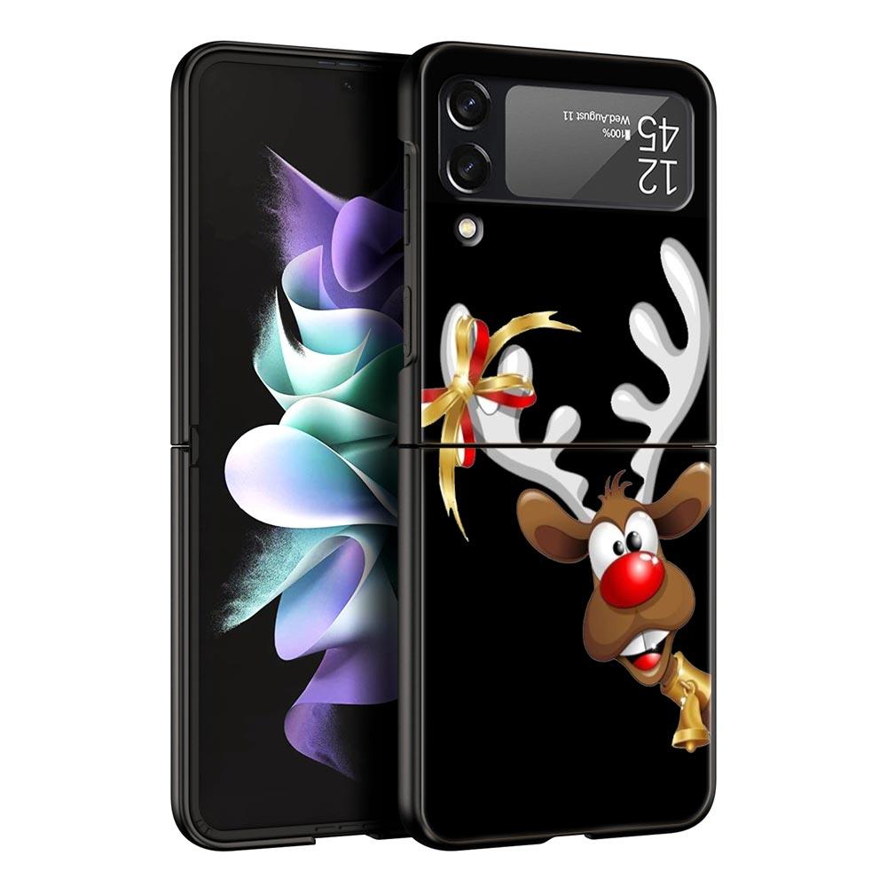 Christmas Cute Cartoon Z Flip 4 Phone Case For Samsung Z Flip 3 5G Black Hard Shell Galaxy ZFlip3 ZFlip5 Cover Folding Luxury