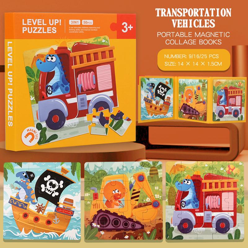 Wooden 3-In-1 Magnetic Jigsaw Game Montessori Educational Plaything 9/16/25 Pieces Toddler Early Development Game Christmas Present