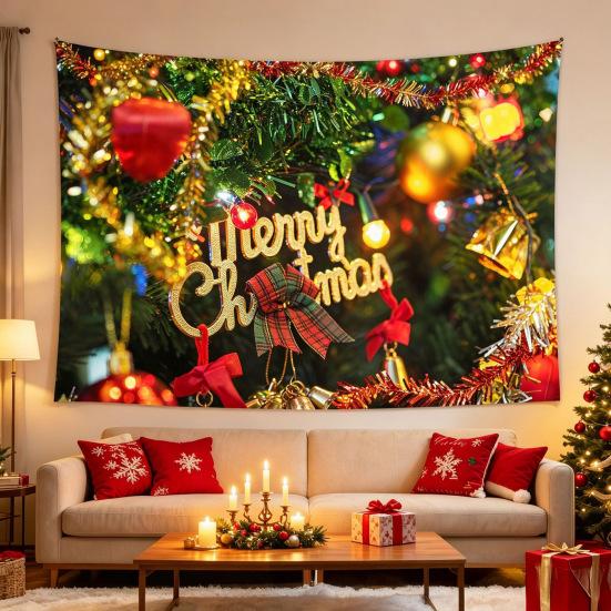Reusable Xmas Wall Decor Christmas Tapestry, Winter Snow Scene Backdrop, Tree Fireplace Backdrop Hanging Tapestry for Bedroom Living Room Holiday