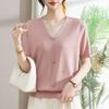 Hodo Women's Faux Two-Piece Short-Sleeve Ice Silk Knit Top