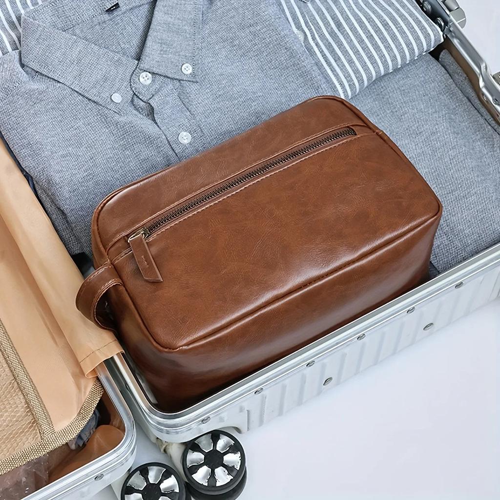 Herren-Kulturtasche aus Leder für Reisen und Geschäftsreisen, tragbare Kosmetiktasche mit großer Kapazität und mehreren Taschen, handliche Kulturtasche aus Leder