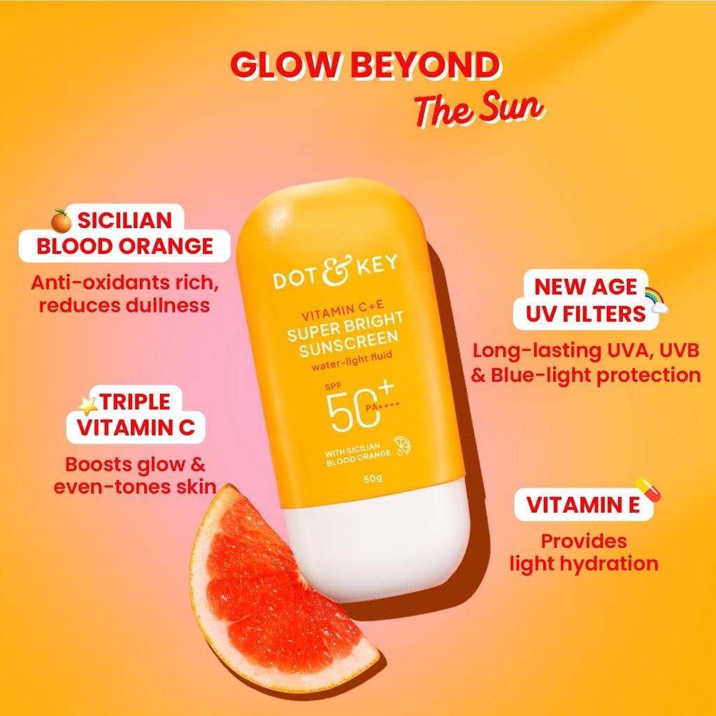 DOT & KEY Vitamin C + E Super Bright Sunscreen Spf 50,50gm Each (Pack of 2)