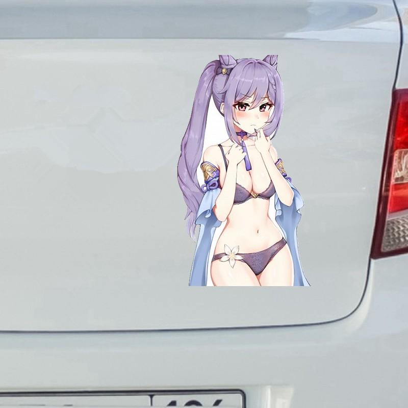 Tri Koshki KCS280 Anime Girl Keqing Genshin Impact Car Sticker PVC Decals Sticker On Car Bumper Laptop Luggage Motorcycle