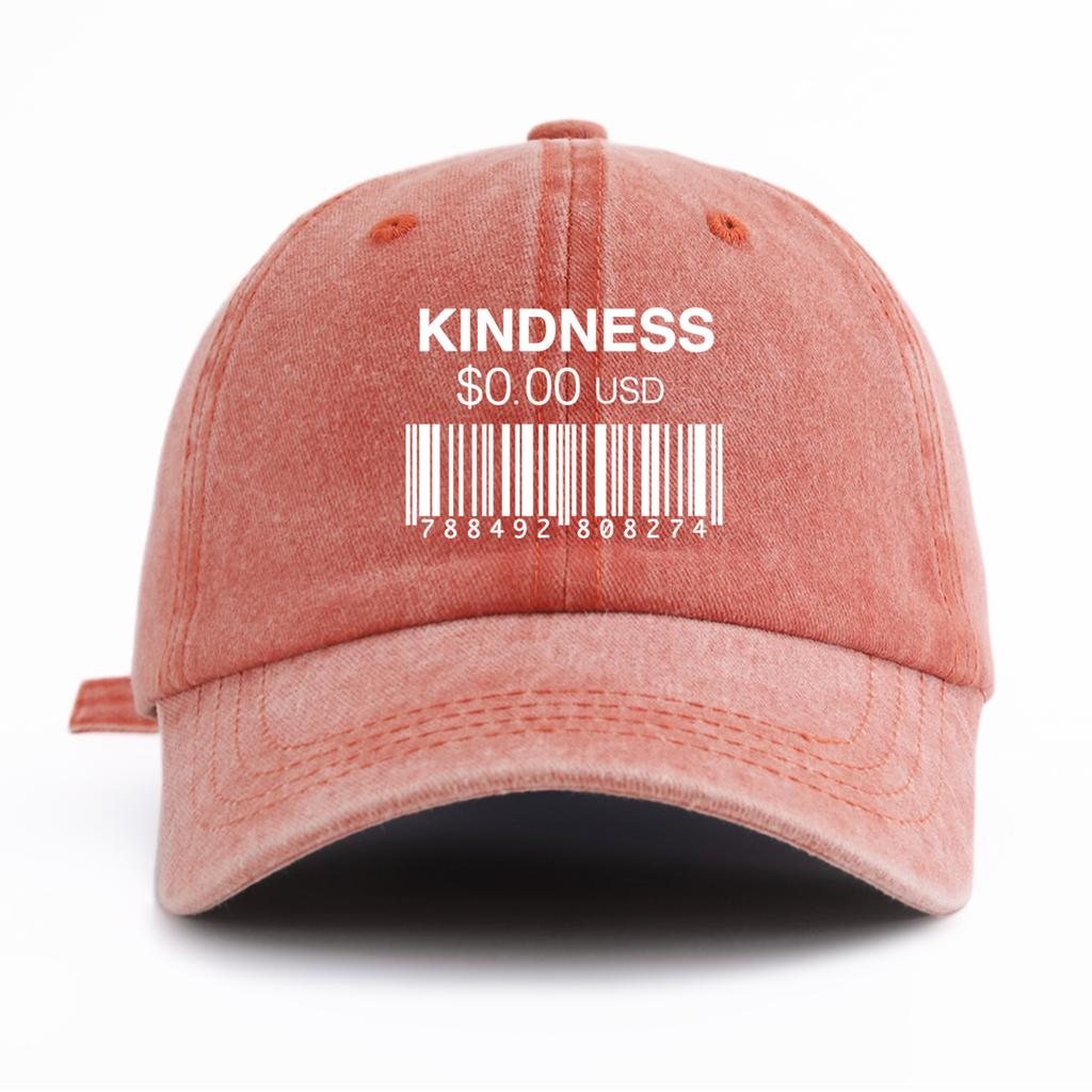 1pc KINDNESS Print Washed Baseball Cap for Adults,Minimalist Retro Style Casual Soft Adjustable Dad Hat, Perfect As Gift