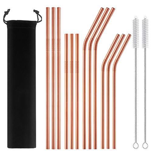 12-Pack Reusable 304 Stainless Steel Straws with Case Long Drinking Straw for 30 Oz and 20 Oz Tumblers Cups Cocktail Metal Straw