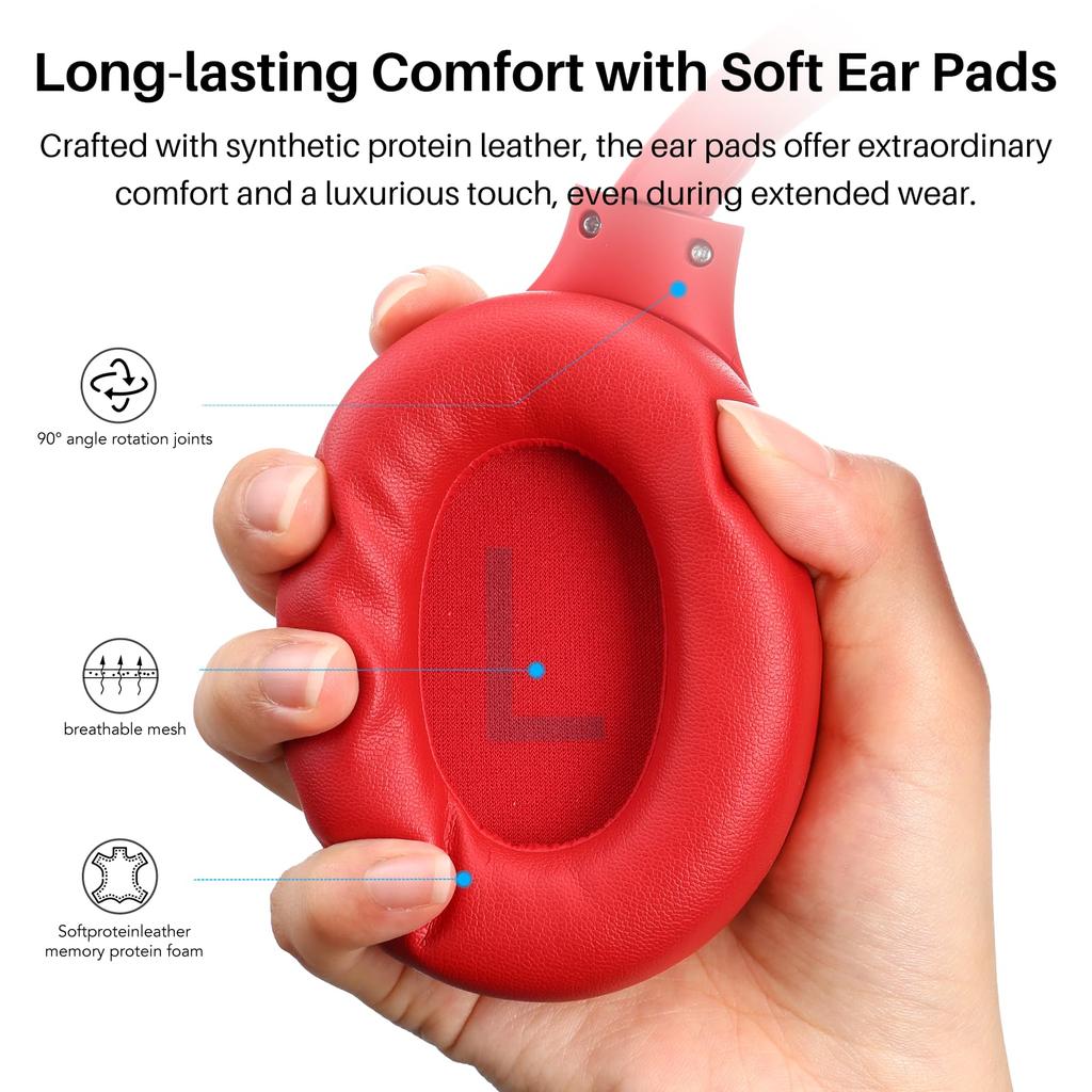 TOZO HT2 Wireless Audio 40mm Dynamic Bluetooth AUX Wired Noise Cancelling Headphones with Up to 38dB Noise Up to 60 Hours of Continuous App Custom EQ