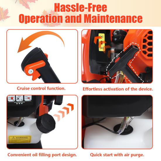52CC Gas Backpack Leaf Blower, 2-Stroke Engine 550CFM Commercial-Grade Dust Blower, Patio Cleaning Lawn Care Yard Work Landscaping Snow Removal