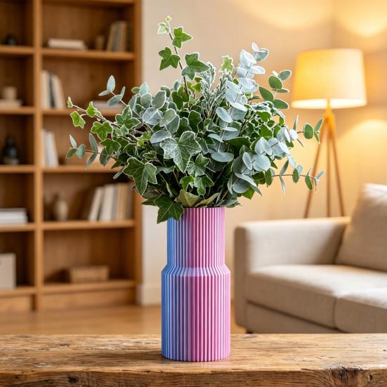 3D Printed Vase Straight Shape Flower Vase Decorative Flower Container for Roses Tulips Dried Fresh Flowers Vertical Pattern Decorative Vase for Home