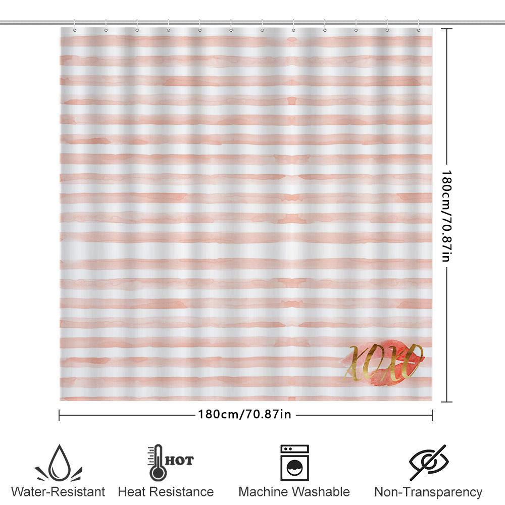 Soft Coral Striped Shower Curtain Pink Bath Decor Watercolor Stripe Waterproof Liner Home Bathroom Drape For On