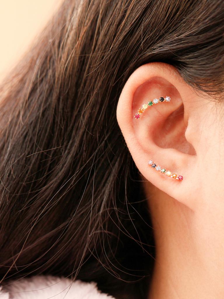 Minimalpiercing 14K Rainbow Cubic Curve Piercing Earrings