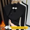 Women's Autumn/Winter Chinese Style Frog Button Stand Collar Long Sleeve T-shirt with Water Drop Print