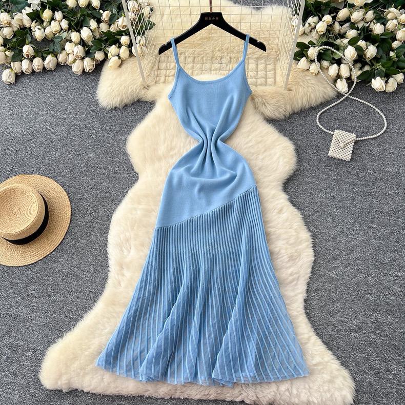 Summer Korean Style Women's Clothing Sleeveless Sweater Dress Tank Knit Long Dress with Fish Tail Woman Dresses