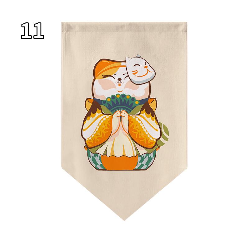Japanese Style Lucky Cat Pattern Short Curtain Kitchen Door Partition Triangle Flag Restaurant Hanging Half Curtain Pennant
