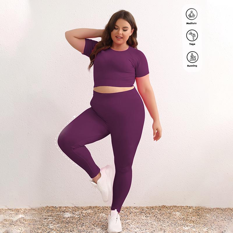 Pink Solid Color Short Sleeve Yoga Set - Two-Piece Summer Outfit