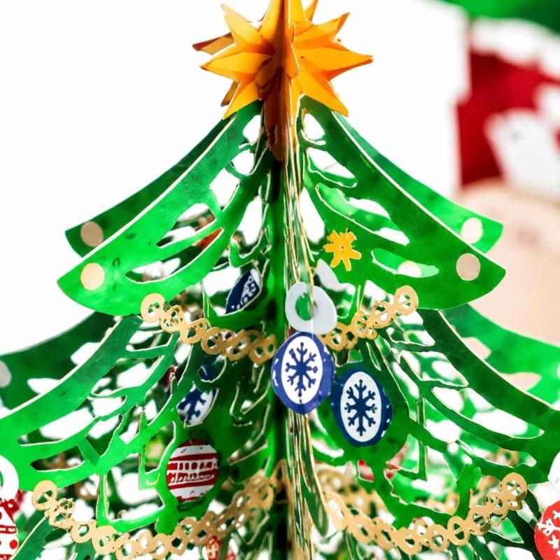 Paper Christmas Greeting Card with 3D Cutout Tree for Written Holiday Blessing Messages, and Freestanding Display, 1 Card Y5GB