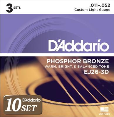 Akoestische Gitaarsnaren Fosfor Brons Custom Light 3-snaren Pak x 10 Pakken D'Addario .011-.052 EJ26-3D []