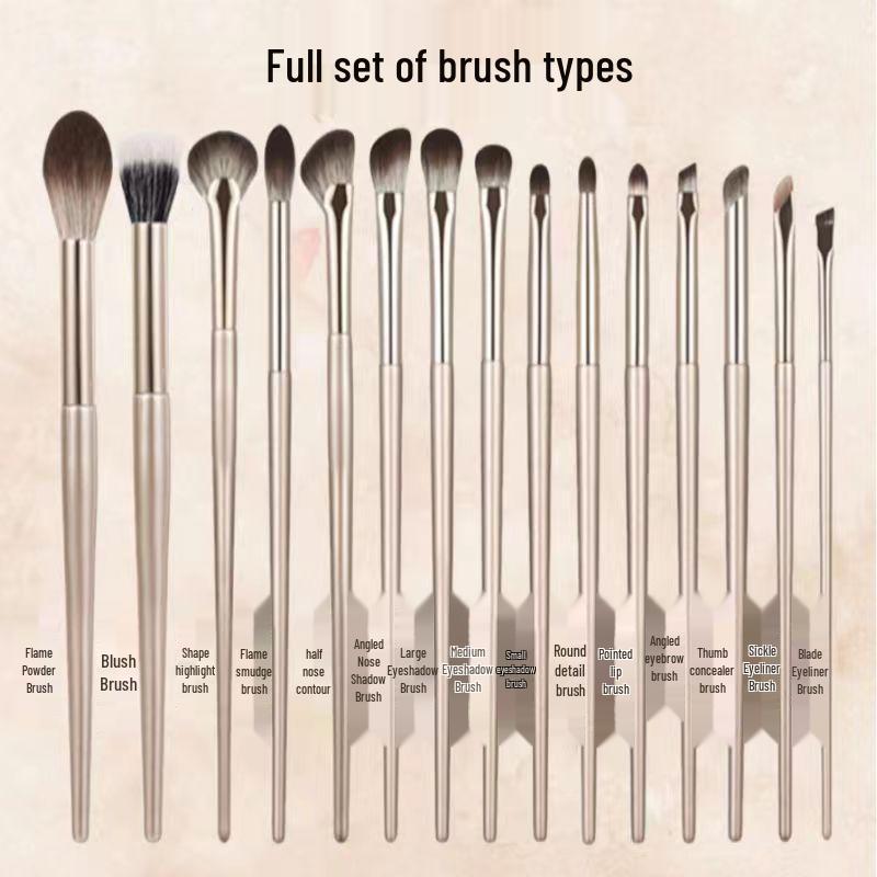 15-teiliges vergoldetes Lidschattenpinsel-Set mit tragbarer Tasche