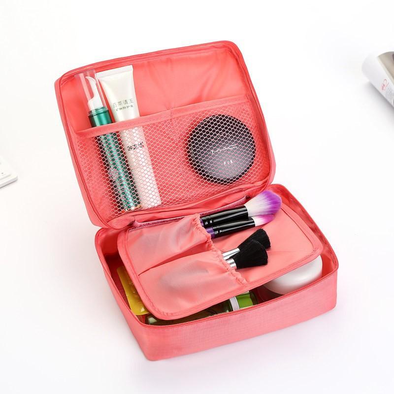 Oxford Cloth Square Cosmetic Bag Women Multi-purpose Large Capacity Waterproof Toiletry Bag Travel Double Layer Portable Storage Organizer