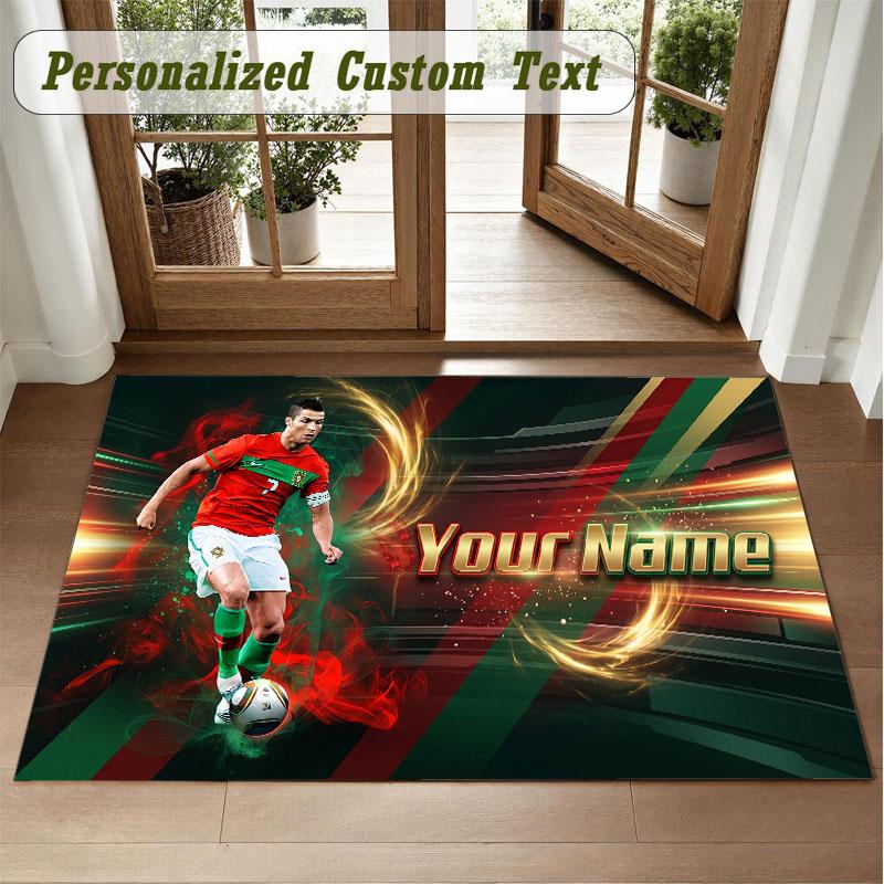 Crystal Velvet Square Rug Custom NameCristiano Ronaldo Pattern Non Slip Home Floor Decor Rug