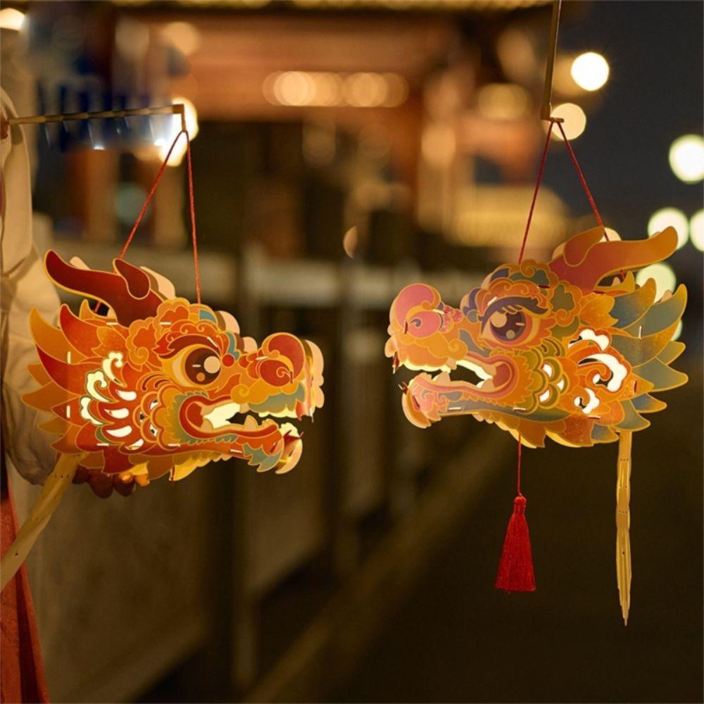Handmade Dragon Head Lantern Glowing Chinese Style DIY Lantern DIY Making Material Package Luminous Handheld Lanterns