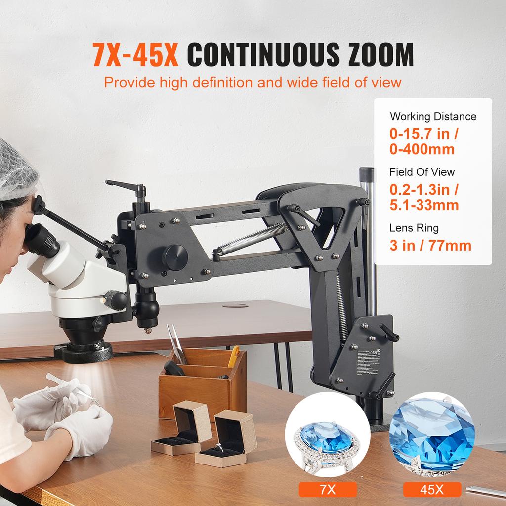 SucceBuy Multi-Directional Microscope Spring Bracket 7X-45X Magnification Jewelry Microscope Inlaid Stand Integrated LED Light