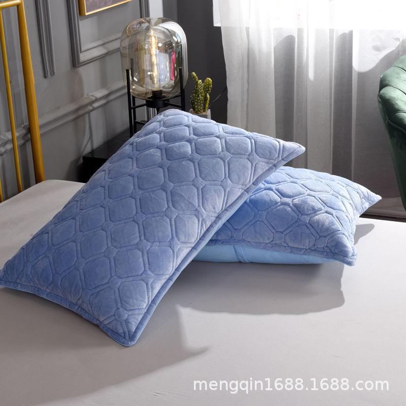 Crystal Velvet Pillowcase 48x74: Autumn/Winter Quilted Flange, Thick, Warm Milk Velvet