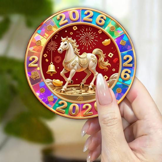 1/4Pcs Year of The Horse Refrigerator Magnet 2026 Chinese Zodiac Horse Acrylic Fridge Magnet Home Kitchen New Year Decoration