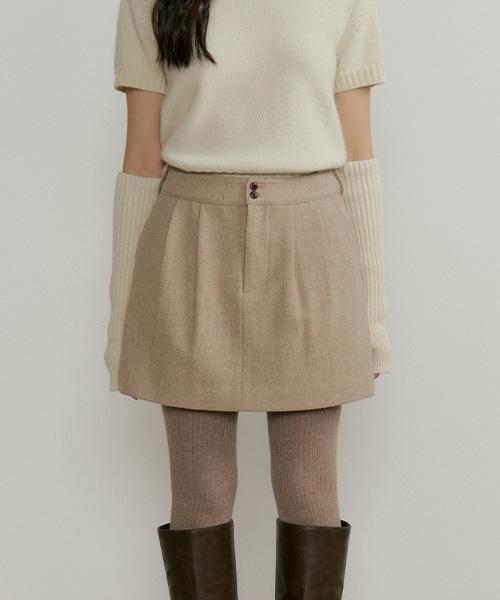 Lingseoul Two Button Pintuck Mini Skirt-Beige