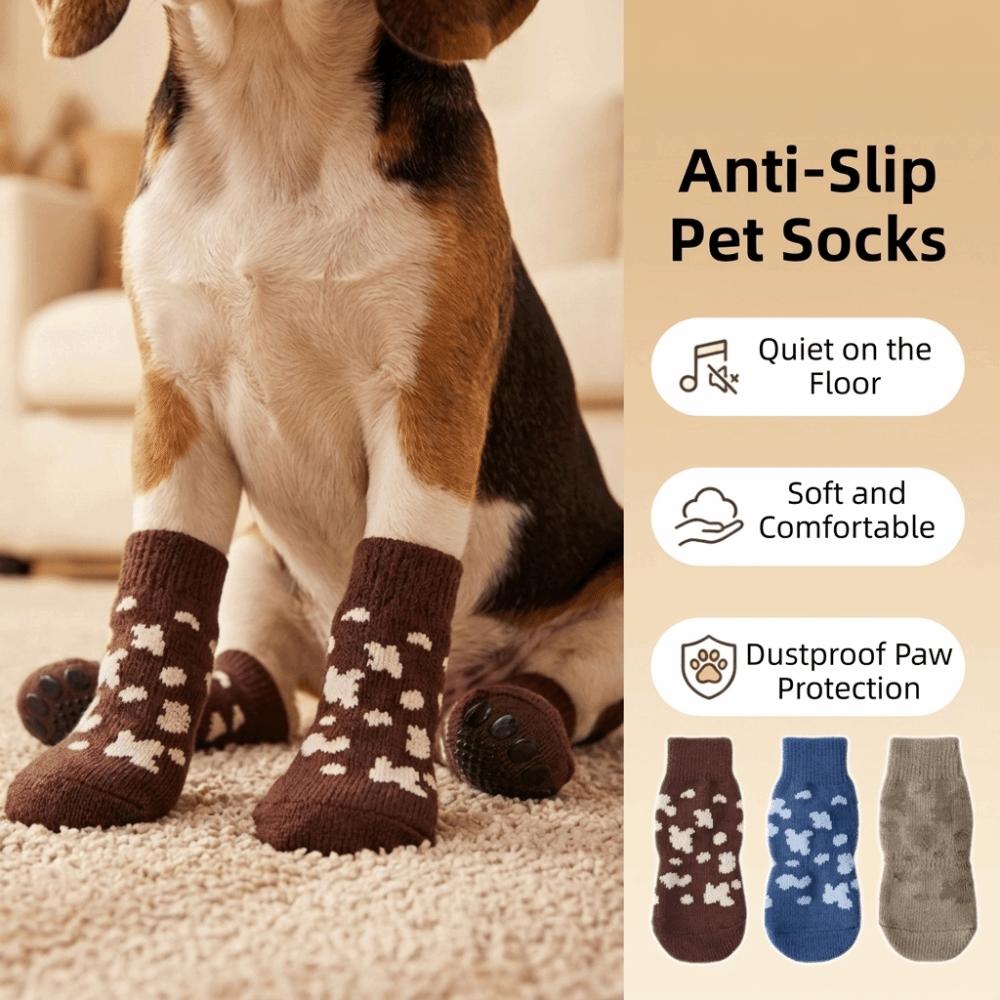 4PCS Wear Resistant Dog Anti-slip Socks Elastic Pet Floor Socks Pet Footwear  for Dogs Cats