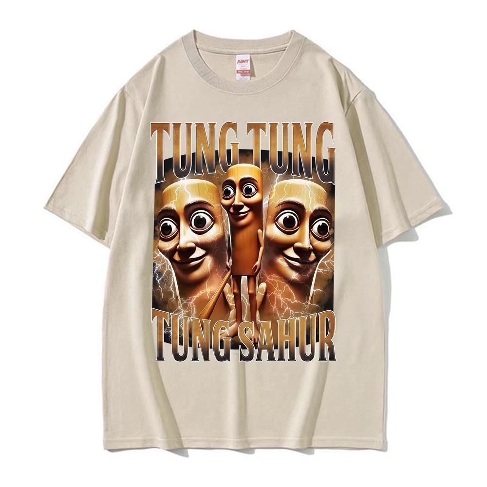 Tung Tung Tung Sahur T-shirt Men's Summer Sweat-absorbing Breathable Top Cotton Crew Neck Short Sleeve Fashion Men's Clothing