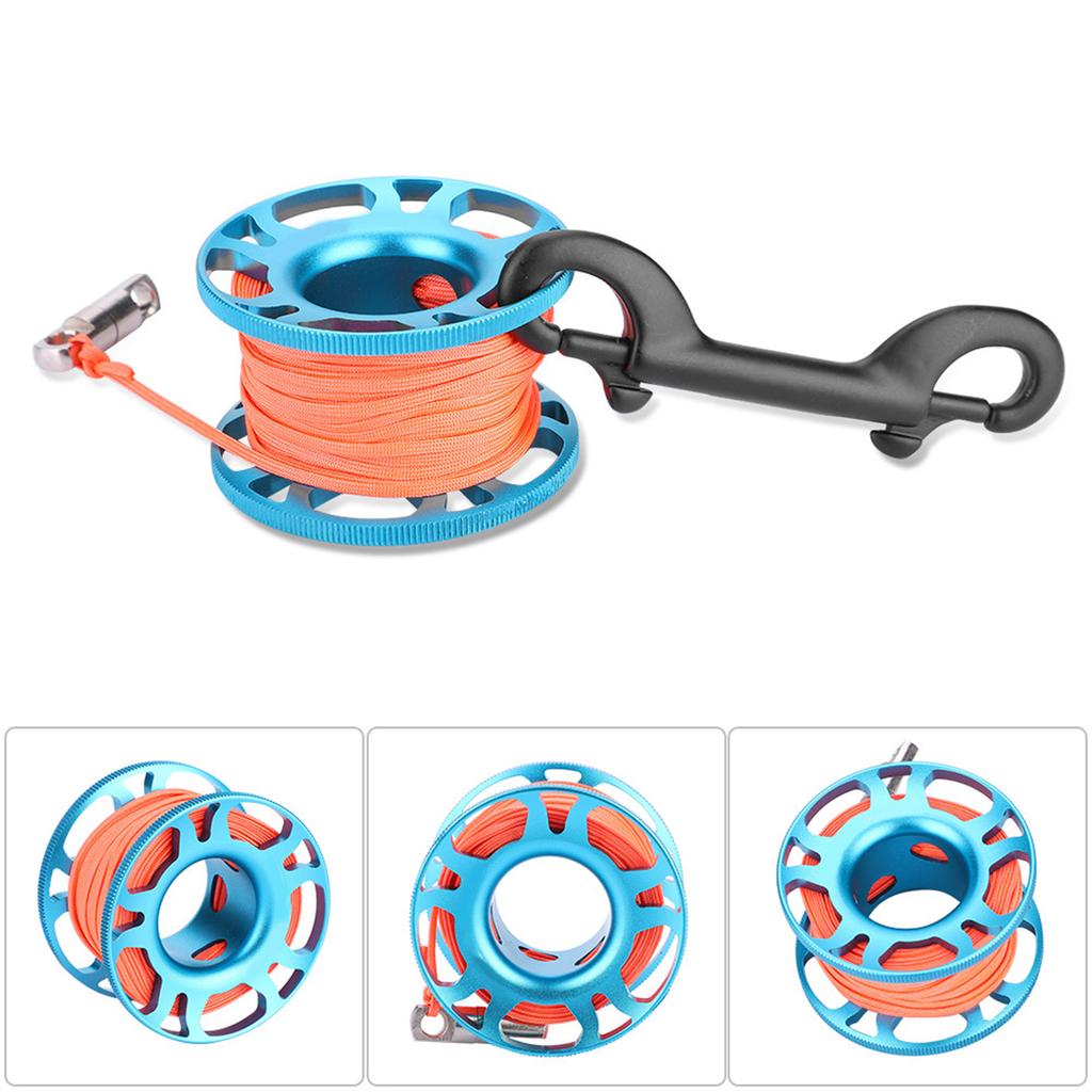KEEP DIVING Luftfahrt-Aluminium Fingerrolle Clip Tauchen Tech Spule 15m Leine(blau)