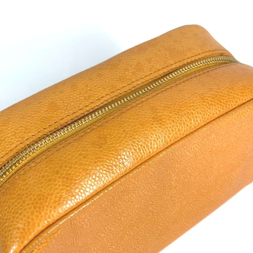 CHANEL vintage CC Clutch Bag bag Pouch Caviar Leather Yellow Based/Orange Based