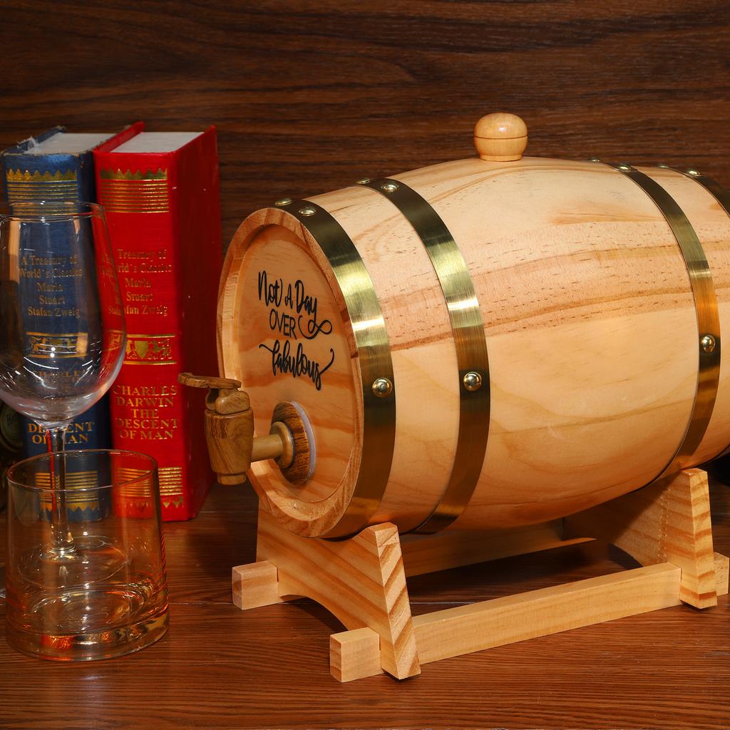 3L Engraved Whiskey Barrel with Stand Bung and Spigot Wine Barrel Bourbon Barrel for Cocktails Bourbon Rum Beer