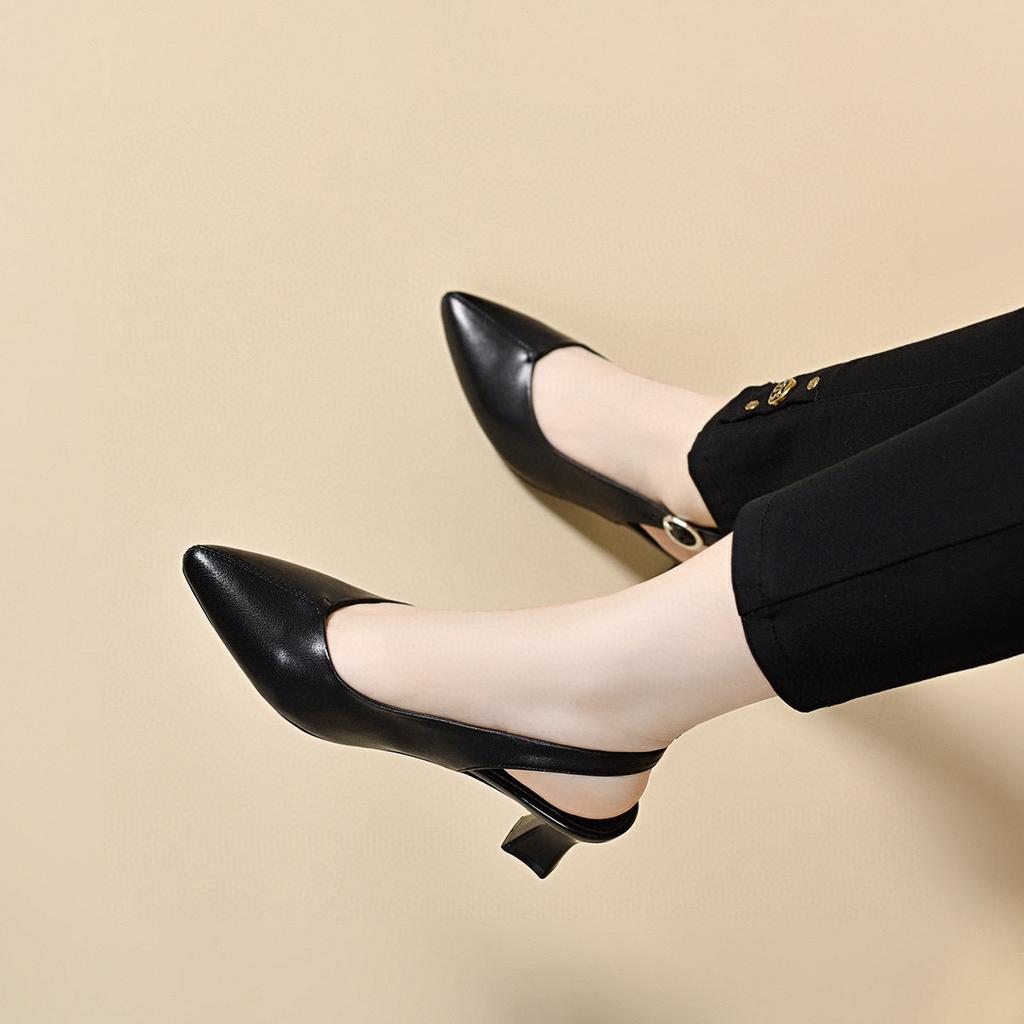 Pointed empty sandals women's 2025 summer new Baotou high heels simple temperament two height women's fashion shoes