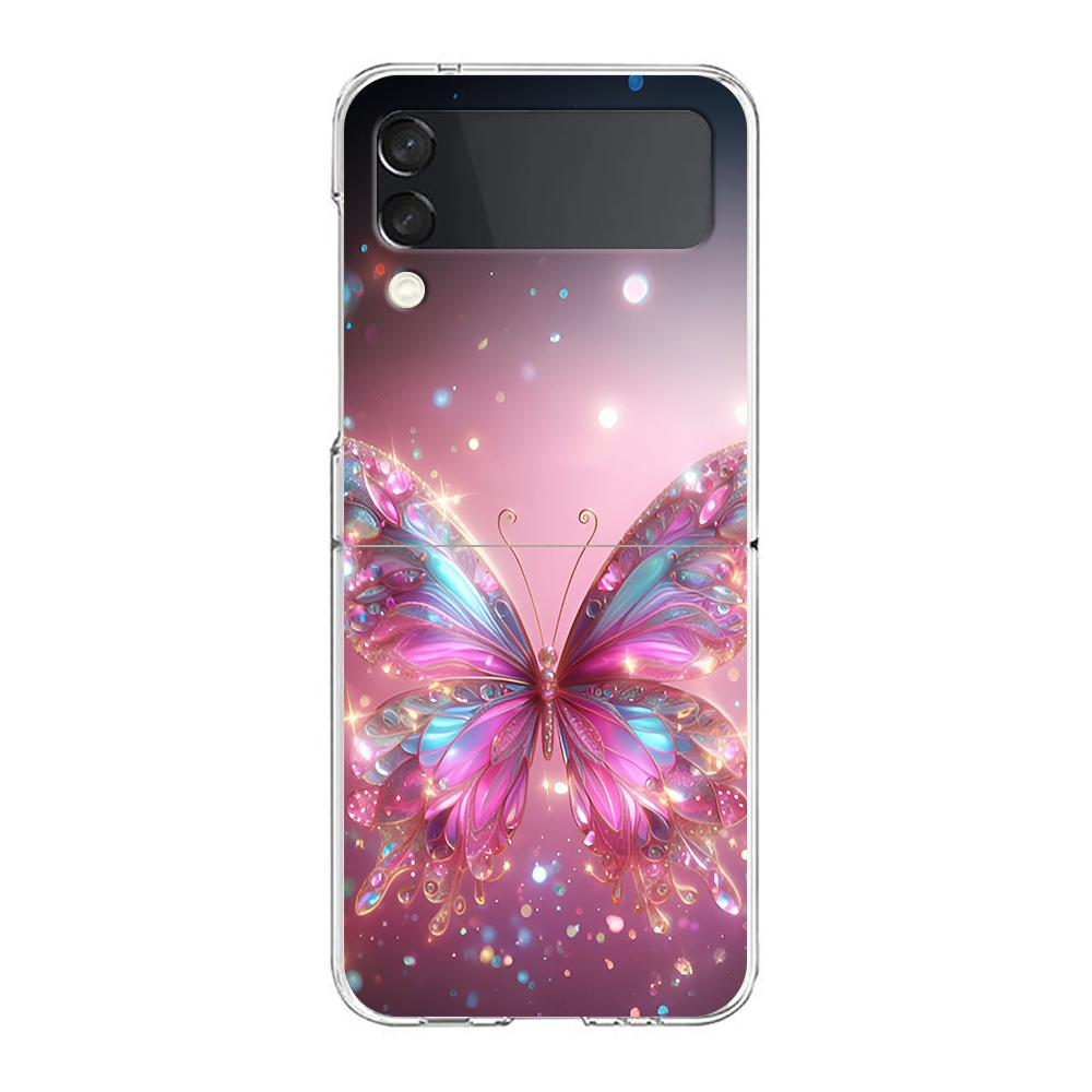 Phone Cover For Samsung Galaxy Z Flip 6 5 4 Case Transparent For Samsung Z Flip 3 Hard PC Shell Luxury Butterfly Glitter Clear