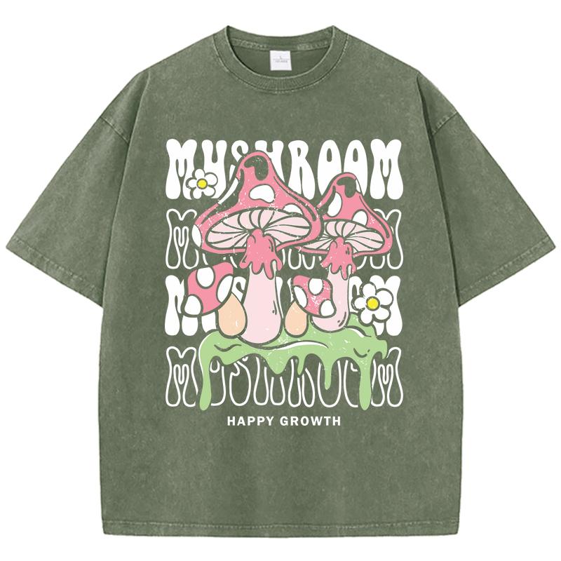 Creative Mushroom Letter Print Women Washed T-Shirt O-Neck Casual T Shirts Cotton Soft Clothes Loose Short Sleeves