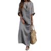Vintage Stripe Print V-Neck Long Sleeve Women Loose Cotton Linen Maxi Dress