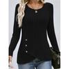 Women's Long-sleeved V-neck Top for Women's Buttons Asymmetric Knitted Base Shirt T-shirt for Women