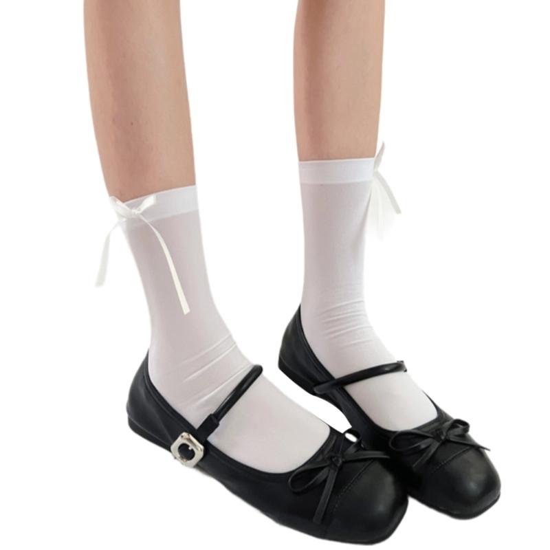 Ballett Elegante Samt Over-the-Calf Lange Socken für Damen Mädchen Süße Band Schleife Einfarbig Oberschenkelhohe Strümpfe
