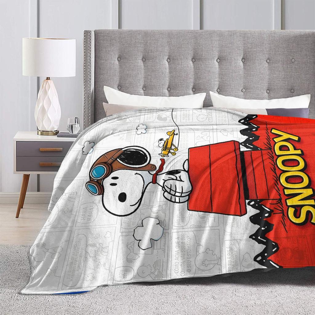 Snoopy Cartoon Dog Pilot Blankets Fleece All Season Multi-function Lightweight Throw Blanket for Bed Office Bedding Throws