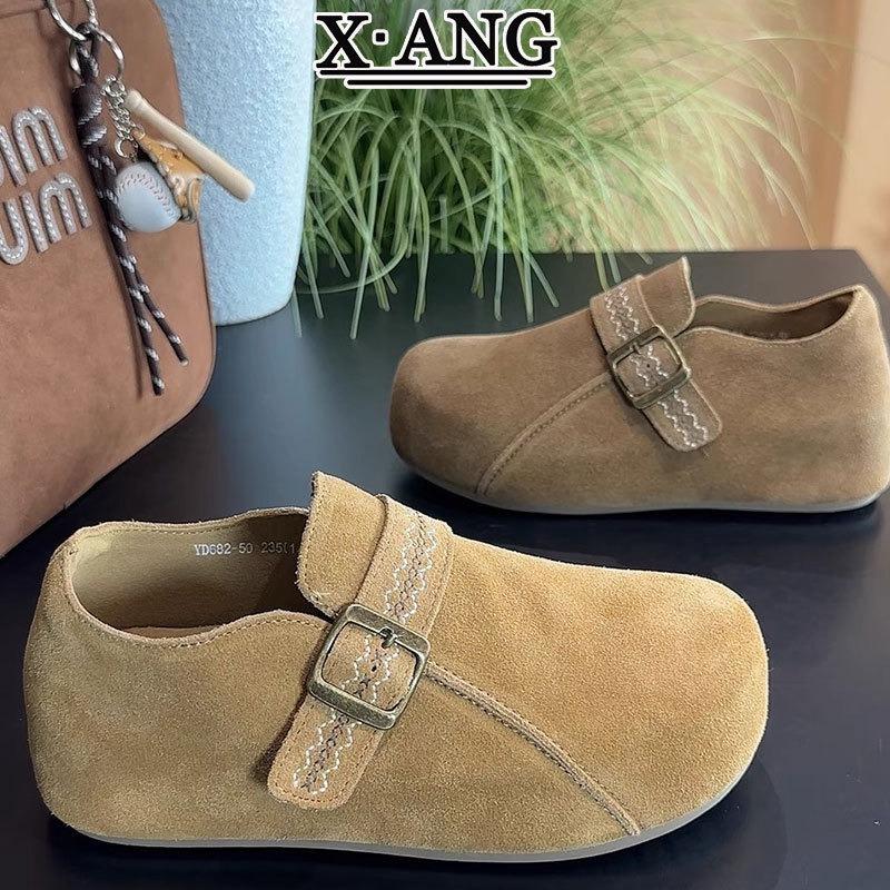 Cowhide Version All-inclusive Women's Autumn New Thick-soled Inner Height-increasing Women's Shoes Casual One-pedal Single Shoes