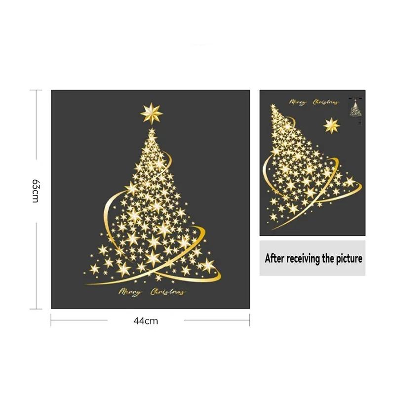 1 Stück Große Goldene Weihnachtsbaum Fensteraufkleber für Glas, Weihnachtsaufkleber Heimdekorationen Feiertags-Weihnachtsdekoration 2024
