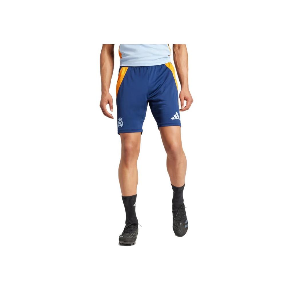 Adidas SS24 Real Madrid Series Color Block Striped Comfortable Fashionable Breathable Football Pants Men Bottoms Navy-Blue IT5105