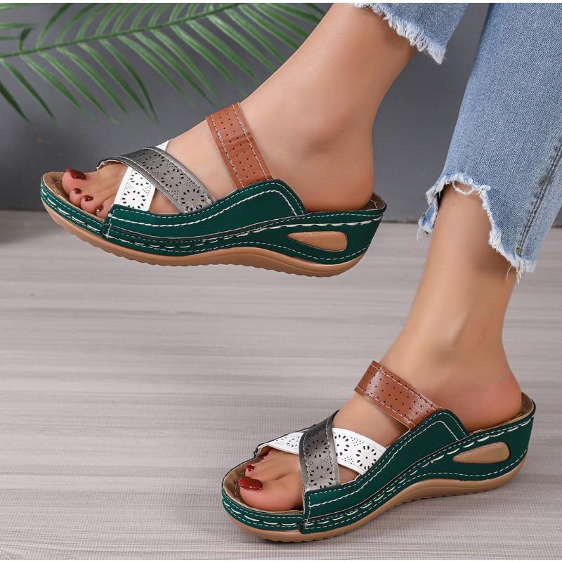 Women Wedges Slippers Summer New Orthopedic Open Toe Sandals Vintage Leather Casual Female Platform Slippers Slides Sandals 43