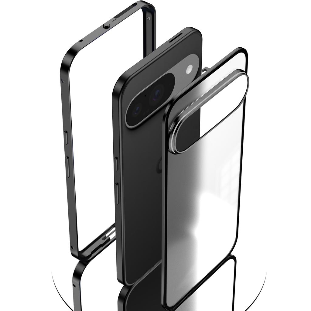 For Google Pixel 9/Pixel 9 Pro Matte Case Aluminium Alloy+PC Phone Cover Pop-Up Snap Lock