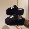 Leopard print thick-bottomed fluffy slippers for women to wear outside autumn and winter new models for small people to increase their height